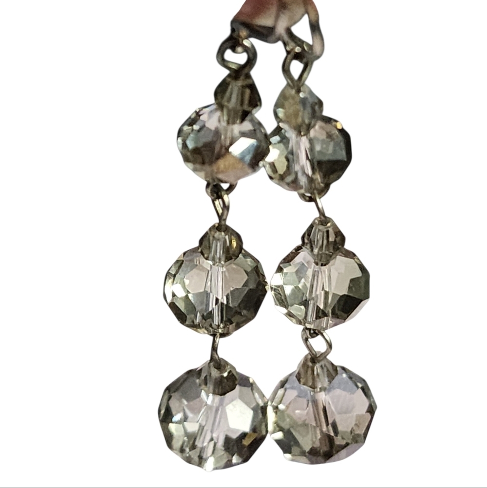 Crystal Iridescent Drop Silvertone Earrings